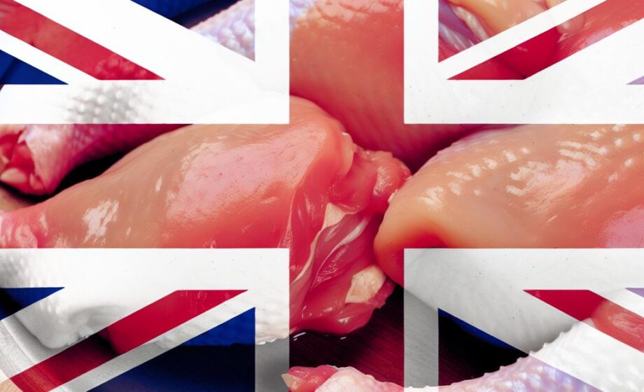 Union-Flagge wirbt für importiertes Hähnchenfleisch
