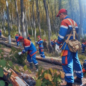 Freiwillige retten Bergwald in Rimpar am 27.09.